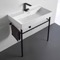 Rectangular White Ceramic Console Sink and Matte Black Stand, 32