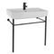 Rectangular White Ceramic Console Sink and Matte Black Stand, 32