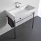 Rectangular White Ceramic Console Sink and Polished Chrome Stand, 32