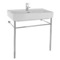 Rectangular White Ceramic Console Sink and Polished Chrome Stand, 32