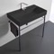 Rectangular Matte Black Ceramic Console Sink and Polished Chrome Stand, 32