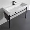 Rectangular White Ceramic Console Sink and Matte Black Stand, 40