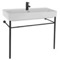 Rectangular White Ceramic Console Sink and Matte Black Stand, 40