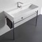 Rectangular White Ceramic Console Sink and Polished Chrome Stand, 40
