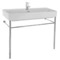 Rectangular White Ceramic Console Sink and Polished Chrome Stand, 40