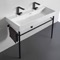 Trough White Ceramic Console Sink and Matte Black Stand