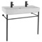 Trough White Ceramic Console Sink and Matte Black Stand, 40