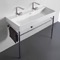 Trough White Ceramic Console Sink and Polished Chrome Stand
