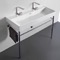 Trough White Ceramic Console Sink and Polished Chrome Stand, 40