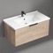 Wall Mounted Bathroom Vanity, Brown Oak, 34