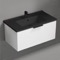 White Bathroom Vanity With Black Sink, Floating, Modern, 34