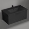 Black Bathroom Vanity With Black Sink, Modern, Wall Mounted, 34