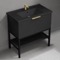 Matte Black Free Standing Bathroom Vanity, Gold Handle, 34