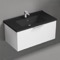 White Bathroom Vanity With Black Sink, Floating, Modern, 34
