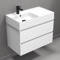 White Bathroom Vanity, Wall Mounted, Modern, 32