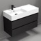 Wall Mounted Black Bathroom Vanity, Modern, 40