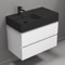 Wall Mounted Bathroom Vanity With Black Sink, 32