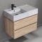 Modern Bathroom Vanity With Marble Design Sink, Wall Mount, 32