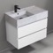 Wall Mounted Bathroom Vanity With Marble Design Sink, 32