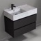 Black Bathroom Vanity With Marble Design Sink, Modern, Wall Mounted, 32