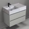 Modern Bathroom Vanity With Marble Design Sink, Wall Mounted, 32