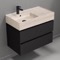 Wall Mounted Black Bathroom Vanity, Modern, 32