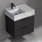 Floating Small Black Bathroom Vanity, Modern, 24