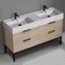 Double Bathroom Vanity With Marble Design Sink, Floor Standing, 56
