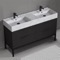 Double Bathroom Vanity With Marble Design Sink, Floor Standing, 56