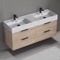 Double Bathroom Vanity With Marble Design Sink, Wall Mounted, 56
