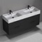 Double Floating Black Bathroom Vanity, Modern, 56