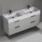Double Bathroom Vanity With Marble Design Sink, Floating, 56