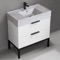 Modern Bathroom Vanity With Marble Design Sink, Floor Standing, 32