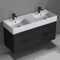 Double Floating Black Bathroom Vanity, Modern, 48