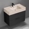 Black Bathroom Vanity With Beige Travertine Design Sink, Floating, Modern, 32