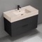 Wall Mounted Bathroom Vanity With Beige Travertine Design Sink, Modern, Single, 40