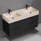 Double Bathroom Vanity With Beige Travertine Design Sink, Wall Mount, 48
