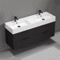 Double Floating Black Bathroom Vanity, Modern, 56