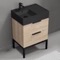 Modern Bathroom Vanity With Black Sink, Free Standing, 24