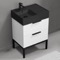 Small Bathroom Vanity With Black Sink, Floor Standing, 24