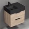 Modern Bathroom Vanity With Black Sink, Small, Floating, 24