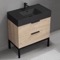 Modern Bathroom Vanity With Black Sink, Free Standing, 32