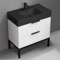 Modern Bathroom Vanity With Black Sink, Floor Standing, 32