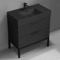 Black Bathroom Vanity With Black Sink, Modern, Free Standing, 32
