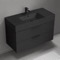 Wall Mounted Bathroom Vanity With Black Sink, Modern, Single, 40