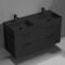 Black Double Floating Bathroom Vanity, Modern, 48