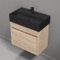 Small Bathroom Vanity With Black Sink, Modern, Wall Mounted, 24