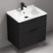 Wall Mounted Small Black Bathroom Vanity, Modern, 26