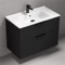 Wall Mounted Black Bathroom Vanity, Modern, 34