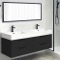Double Floating Black Bathroom Vanity, Modern, 56